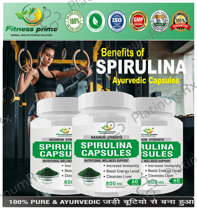 Fitness Prime Maximum Strength Spirulina Nutritional Wellness Support 800mg Capsule