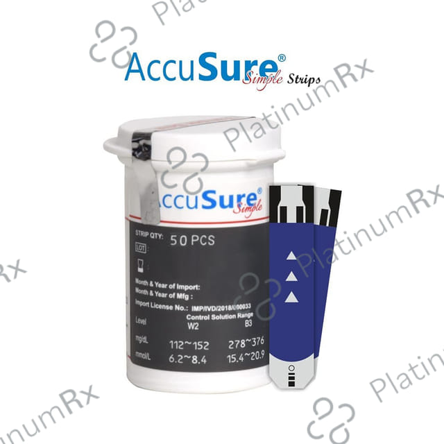 AccuSure Simple Blood Glucose Test Strip (Only Strip) 50 Test
