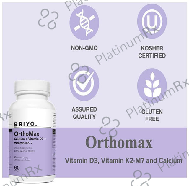 Briyo OrthoMax with Calcium, Vitamin D3 & K2-7 - Softgel for Bone & Joint Health