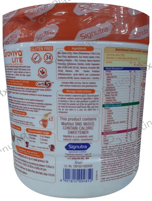Groviva Lite High Protein Flavour Vanilla Powder 200gm