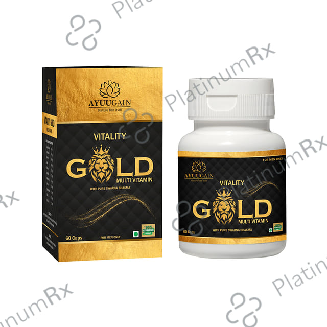 Ayuugain Vitality Gold Capsule Multivitamin For Energy, Stamina & Immunity Booster with Pure Swarna Bhasma for Men (60 Capsule) Capsule
