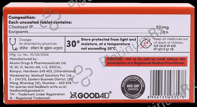 Cilostaid 50mg Tablet 10s