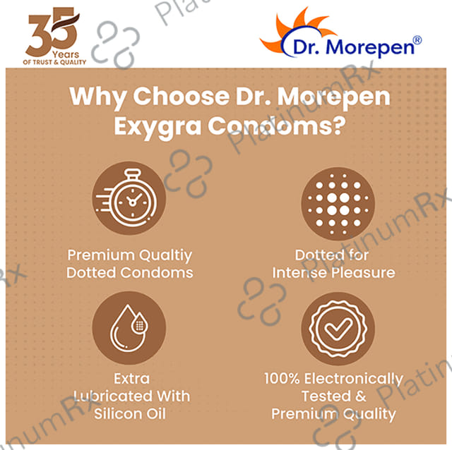 Dr. Morepen Exygra Dotteds with Extra Lubricated Silicon Oil Chocolate Condom 3s