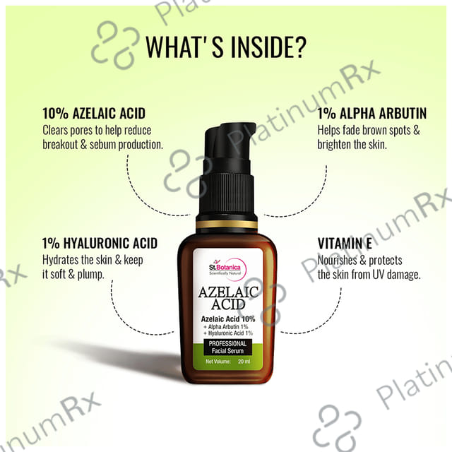 St.Botanica Azelaic Acid 10% + Alpha Arbutin 1% + Hyaluronic Acid 1% Professional Facial Serum