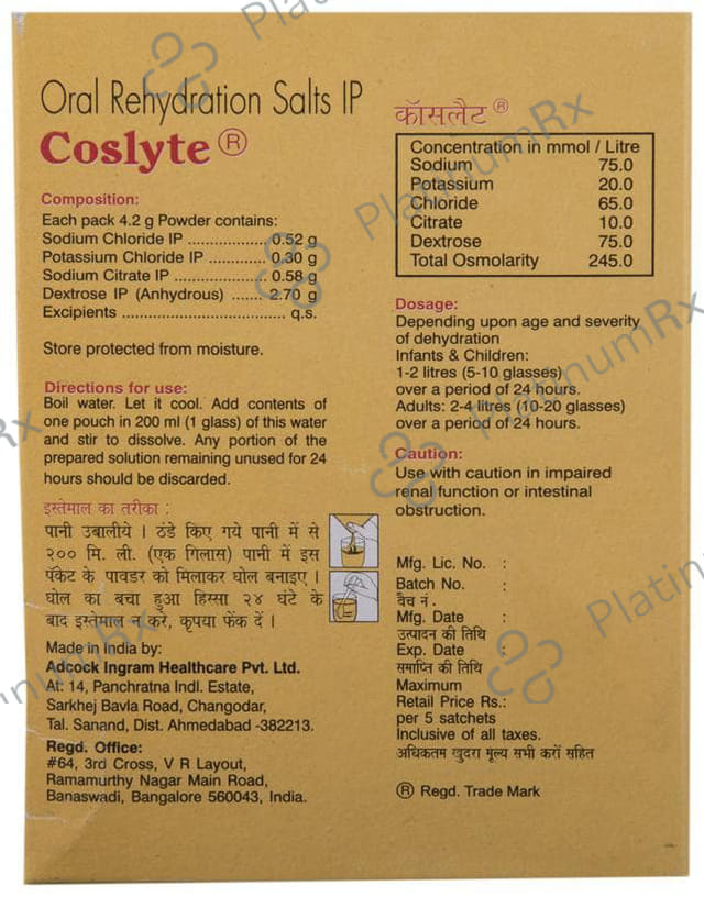Coslyte Powder with Electrolytes - For Oral Rehydration Therapy Powder
