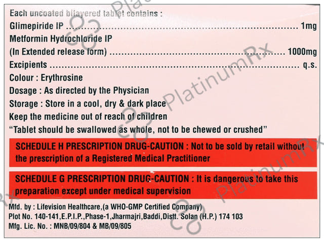 Glykit M 1/1000mg Forte Tablet ER 10s