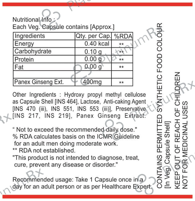 Nutrigrow Panex Ginseng Extract Veg Capsule 60 vegicaps