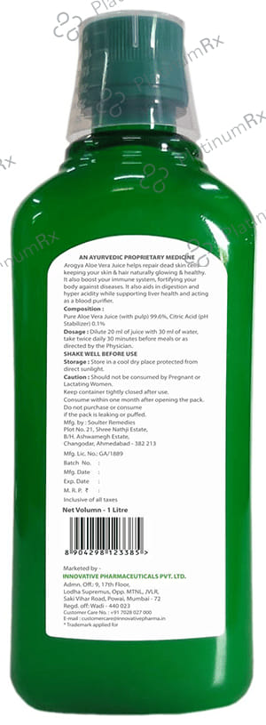 Arogya Aloe Vera Juice (1ltr Each) 1 Bottle