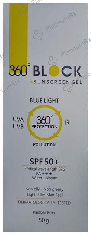 360° Block Sunscreen Gel SPF 50+ PA+++ 360° UVA/UVB & IR Protection 50gm