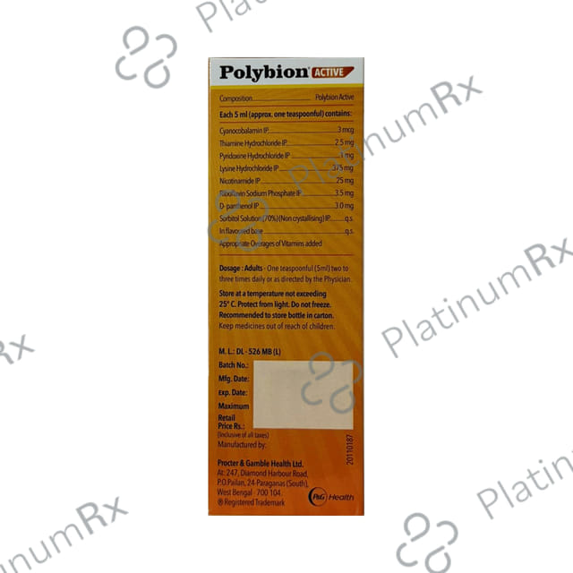 Polybion Active Mango Flavour Sugar Free Syrup 300ml