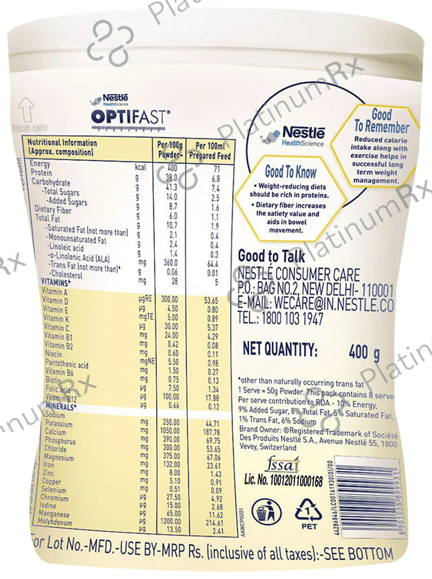 Nestle Optifast with Protein, Fibre, Vitamins & Minerals for Weight Management - Flavour Vanilla