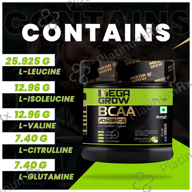 Megagrow BCAA Advance Supplement Powder for Fast Recovery & Muscle Growth Green Apple