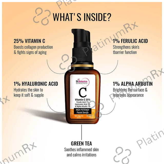 St.Botanica Vitamin C 25% + Ferulic Acid 1% + Hyaluronic Acid 1% & Alpha Arbutin 1% High Potency Facial Serum
