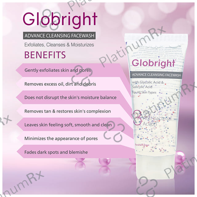 Globright 3 Way Anti-Bacterial Action Advance Cleansing Facewash (100ml Each) 2 Tube