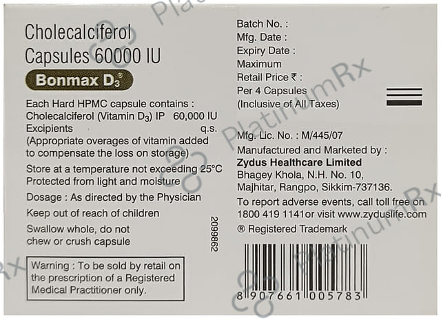 Bonmax D3 60000IU Capsule 4s
