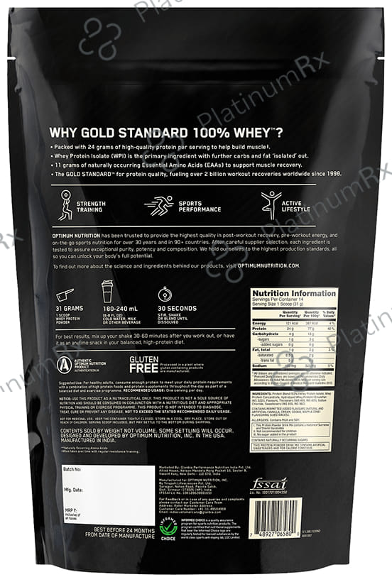 Optimum Nutrition (ON) Gold Standard 100% Whey Protein - For Muscle Recovery - No Added Sugar - Flavour Powder Vanilla Icecream 1 lb
