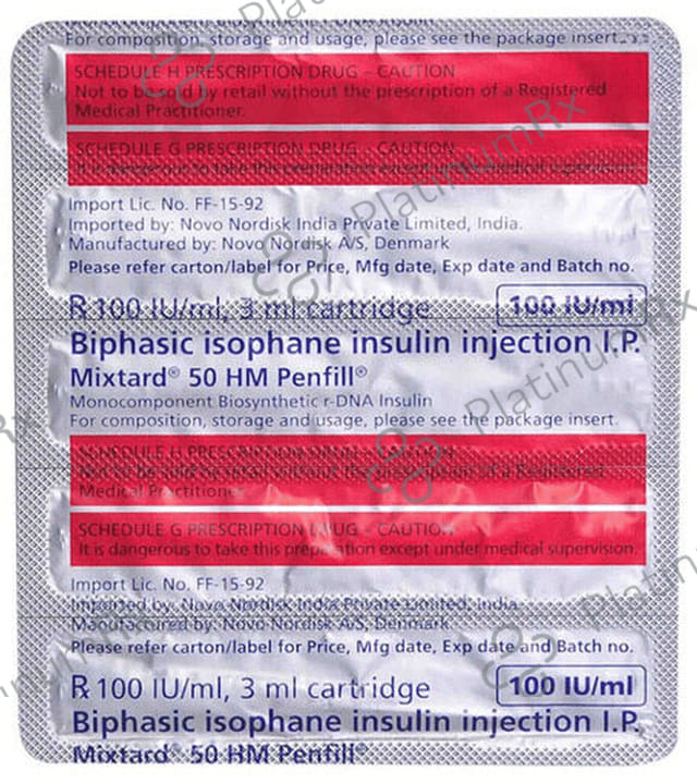 Mixtard 50 Hm Penfill 100IU Cartridge Solution For Injection 5X3ml 5s