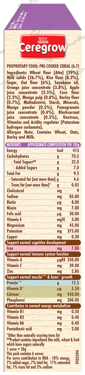 Nestle Ceregrow Multigrain Cereal with Milk & Fruits for 2 6 Years - Rich in Iron