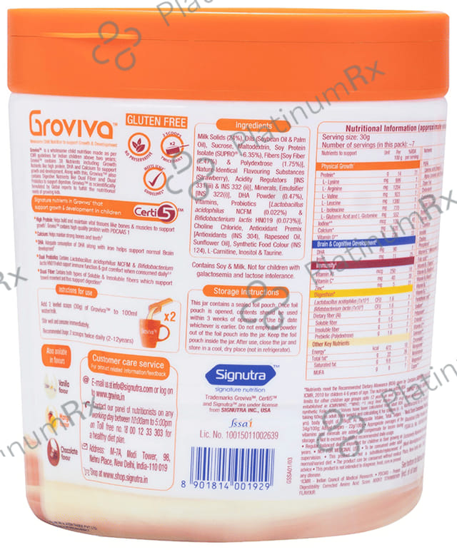 Groviva Child Nutrition for Physical Growth, Brain Development & Immunity Flavour Strawberry Powder 200gm