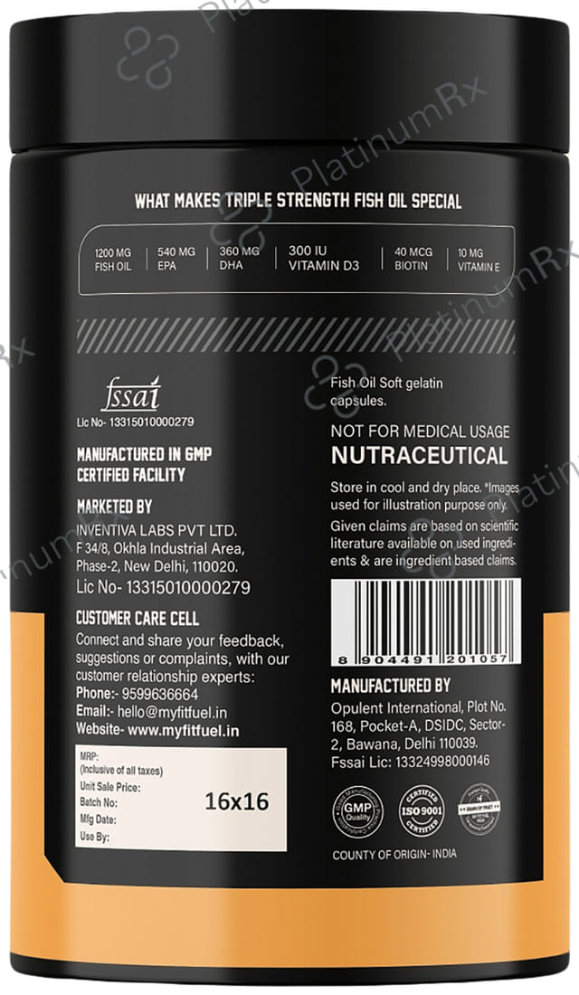 MyFitFuel Triple Strength Omega 3 Fish Oil 1200mg Soft Gelatin Capsule 120 capsules