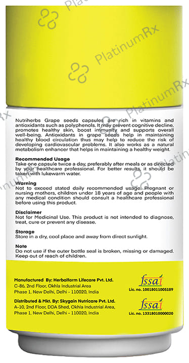 Nutriherbs Grapes Seed Extract 500mg Capsule