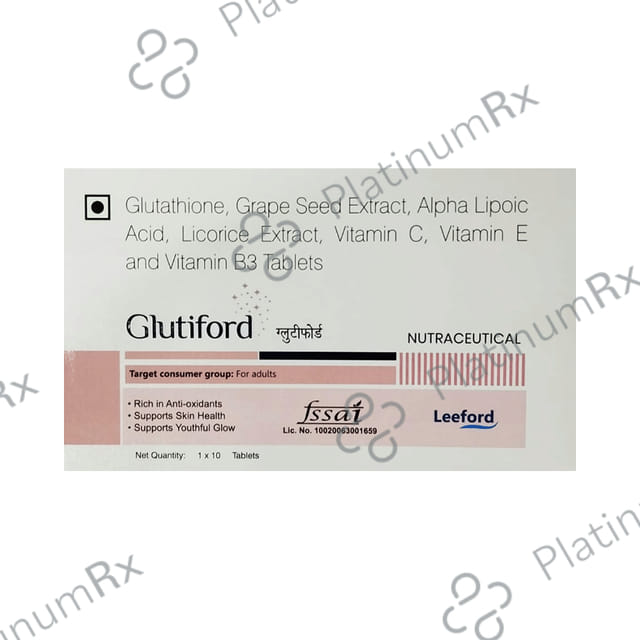Leeford Glutiford with Glutathione, Vitamins, ALA and Grape Seed Extract - For Skin & Antioxidant Support - Tablet