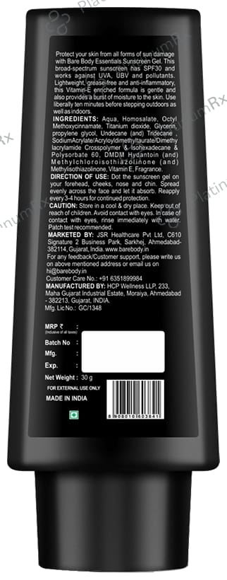 Bare Body Essentials SPF 30+++ Sunscreen Gel 30gm