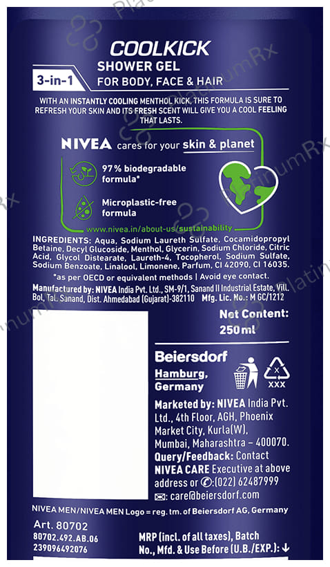 Nivea Men Shower Gel for Body Skin & Hair Coolkick 250ml