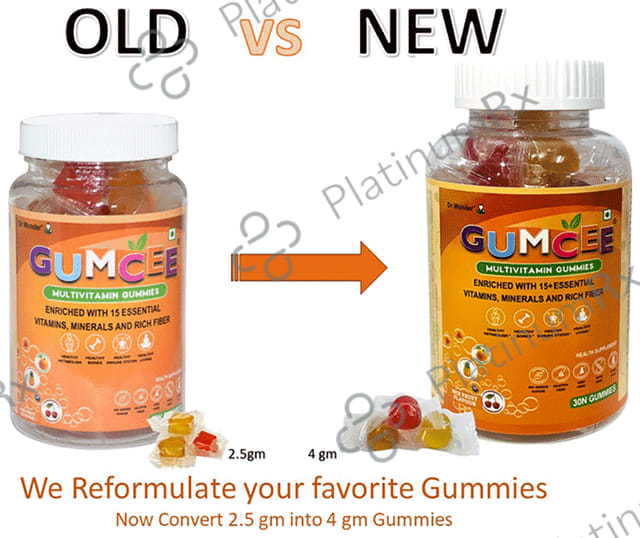 Gumcee Multivitamin Gummies with 15 Essential Vitamins (30 Each) Mix Fruit 1 Bottle