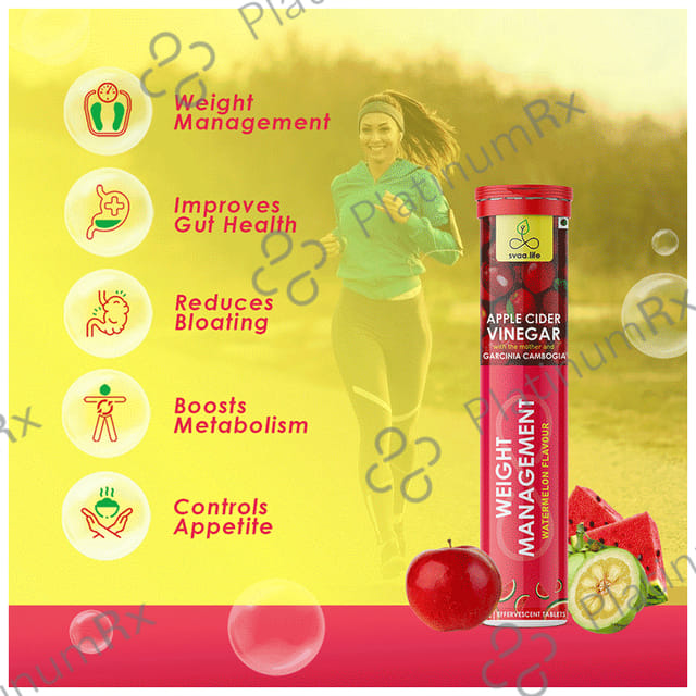Svaa.Life Apple Cider Vinegar with Garcinia Cambogia Effervescent Tablet (21 Each) Watermelon Bottle 1s