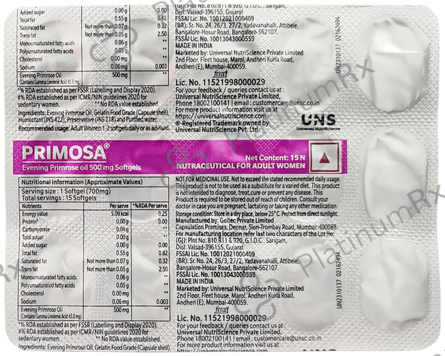 Primosa 500mg Evening Primrose Oil Capsule 15s