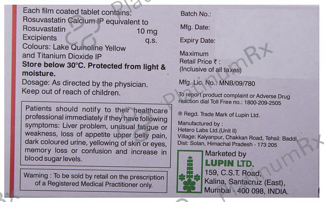 Novastat 10mg Tablet 15s