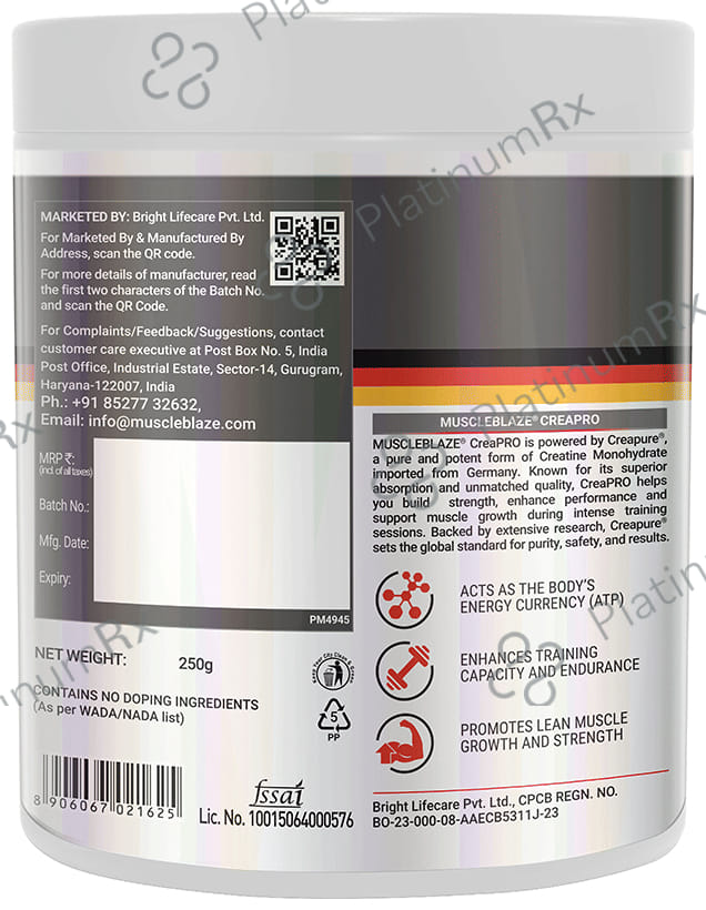 MuscleBlaze Creapro Creatine - With Creapure for Lean Muscles, Energy & Strength -