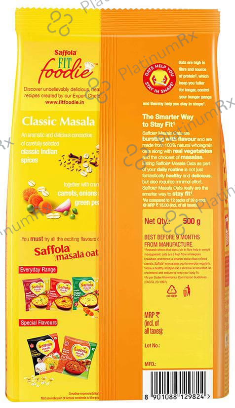 Saffola Masala Oats with High Fibre & Protein - Flavour Classic Masala