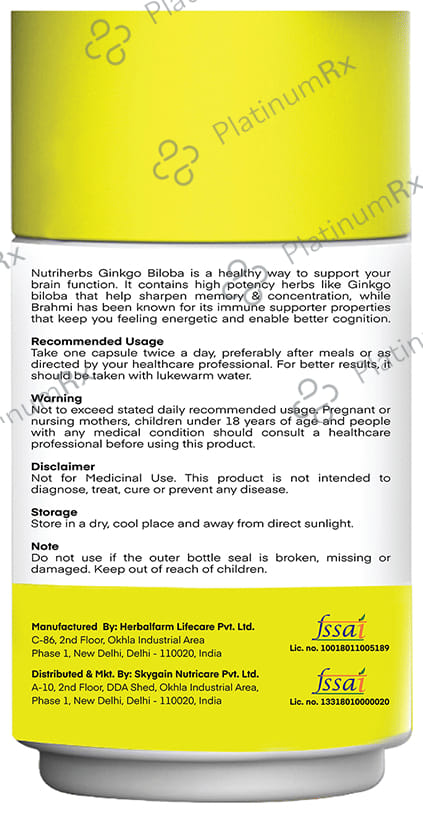 Nutriherbs Ginkgo Bilobo 500mg Capsule with Brahmi