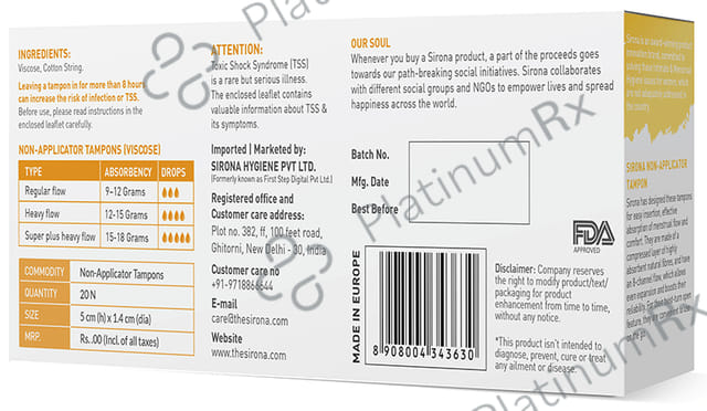 Sirona Now Periods Made Easy Premium Digital Tampons Super 20s
