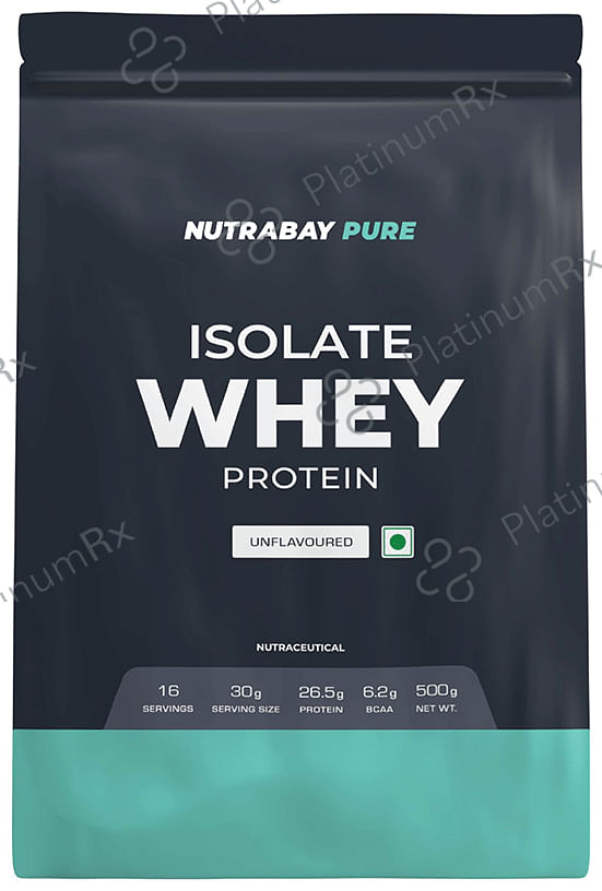 Nutrabay Pure Whey Isolate for Muscle Recovery - No Added Sugar - Powder Unflavoured 500 gm