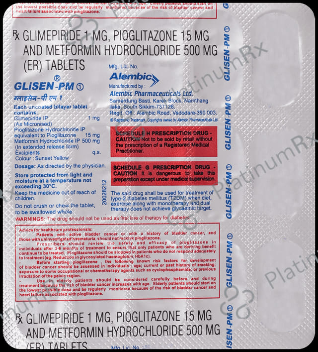 Glisen PM 1/500/15mg Tablet 15s