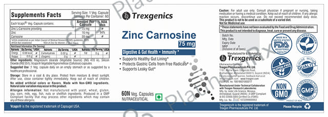 Trexgenics Zinc Carnosine 75 mg Veg Capsule