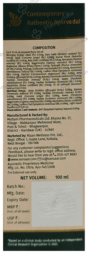 Vansaar Maha Bhringraj Oil 1st Clinically Proven for Hairfall Control 100 ml