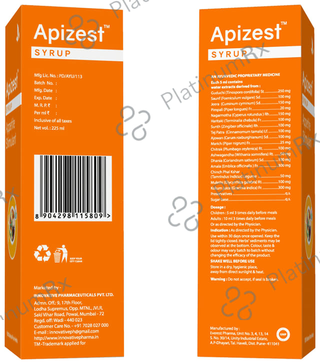 Apizest Syrup (225ml Each) 1 Bottle