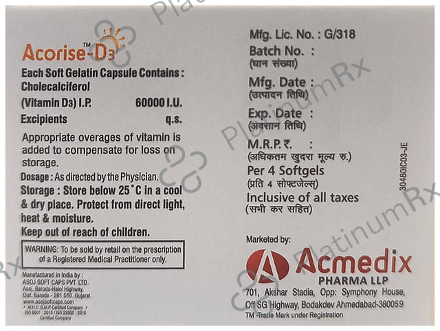 Acorise-D3 Soft Gelatin Capsule