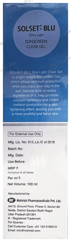 Solset-Blu Extra Light Sunscreen Clear Gel