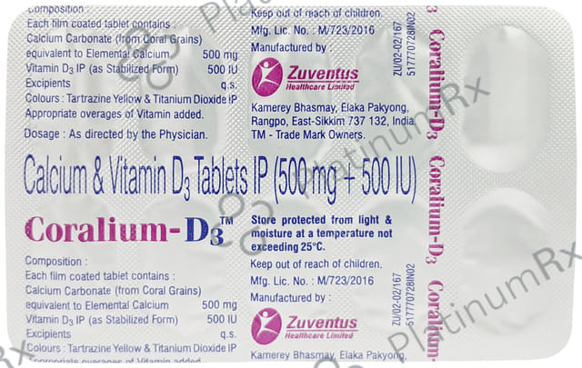 Coralium D3 500mg/500IU Tablet 10s