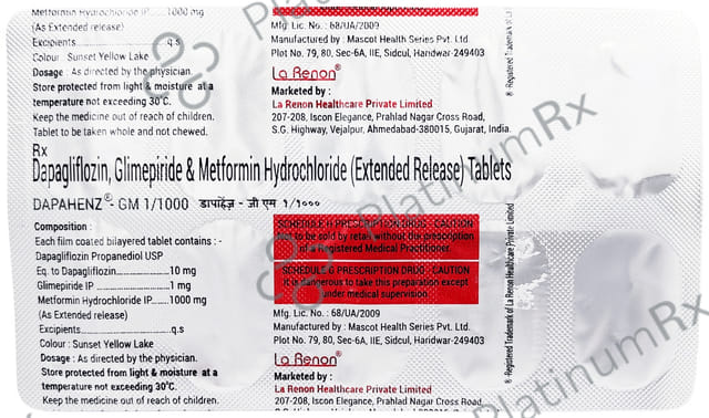 Dapahenz GM 1/1000/10mg Tablet ER 10s