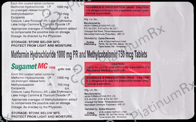 Sugamet MC 1000/750mcg Tablet PR 10s