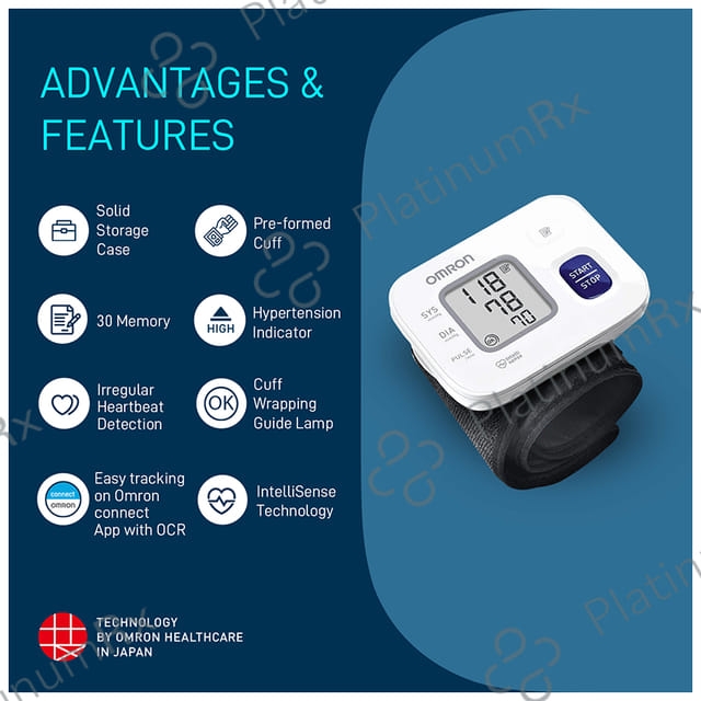 Omron HEM 6161 Fully Automatic Wrist Blood Pressure Monitor White