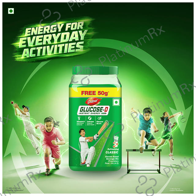 Dabur Glucose D with Calcium for Immunity & Bone Health - 450gm + 50gm Free Powder