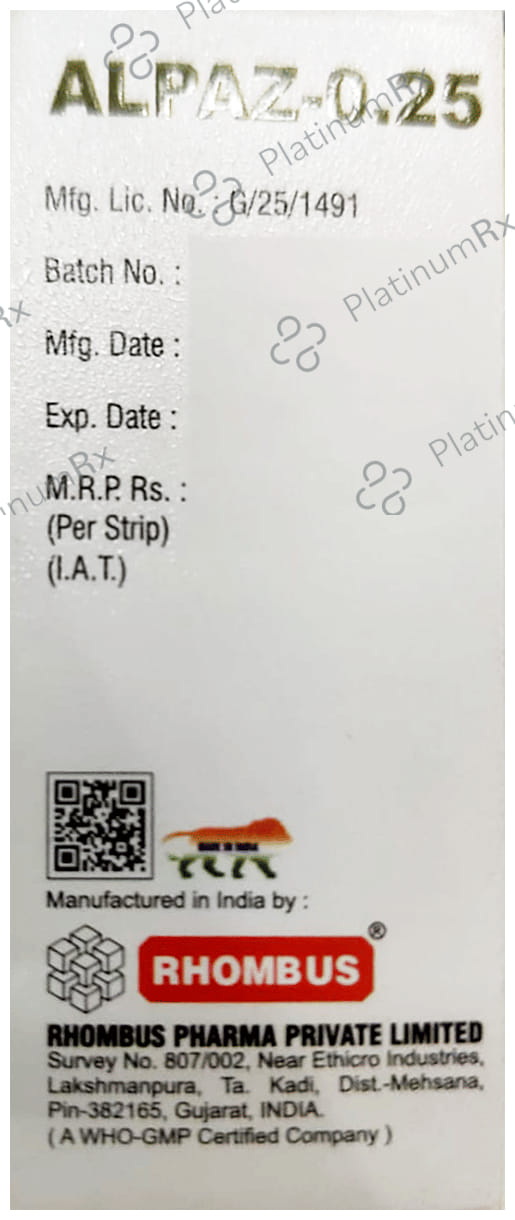 Alpaz 0.25mg Tablet 10s