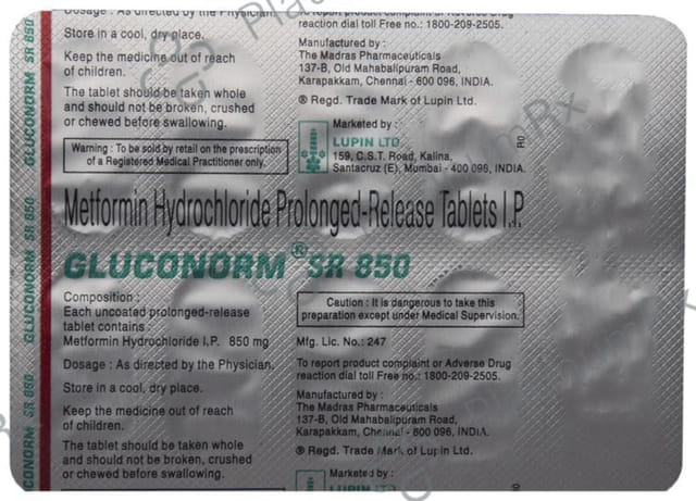 Gluconorm 850mg SR Tablet PR 10s